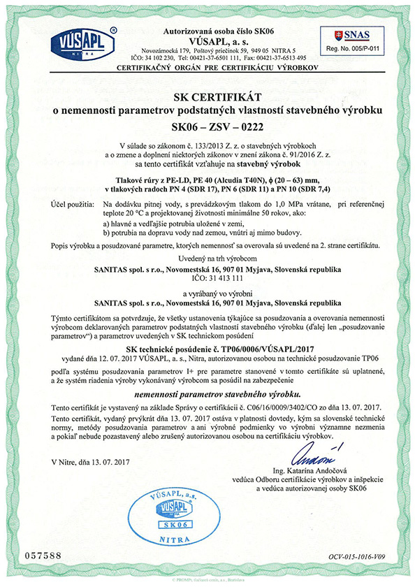 Certifikát LDPE SK