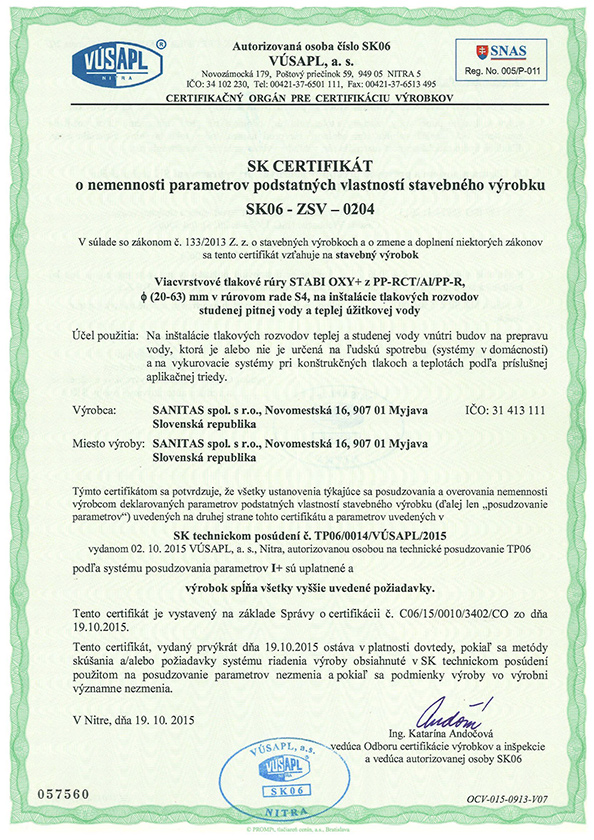 SK certifikát OXY + 1 str